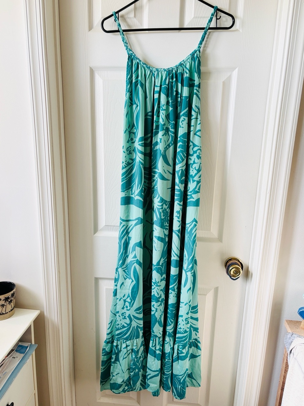 Turquoise Floral Maxi Dress with Brand Spaghetti Straps